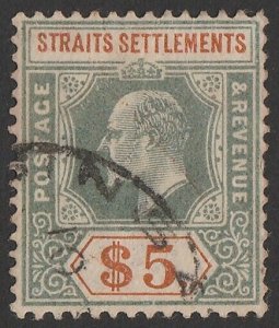 STRAITS SETTLEMENTS 1902 KEVII $5 wmk Crown CA. Rare postally used.