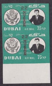 Dubai # M 144B, John F. Kennedy Stamp overprinted 22 November, Imperf Pair, NH