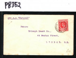 SIERRA LEONE Cover Per *SS Tarquah* Freetown GB London 1912 {samwells} PB352