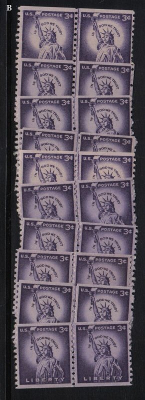 1954 Statue of Liberty Sc 1057 MNH coil line pairs lot of 10  B