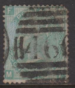 Great Britain 1867 QV 1 Shilling Pale Green Sideface Sc#54 Plate4 Used