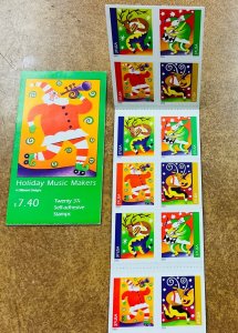 BK296 Holiday Music Makers vending Booklet of 20 37¢ Stamps MNH 3825-28