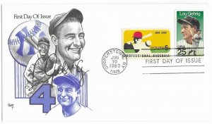1989 FDC, #2417, 25c Lou Gehrig, Marg - combo