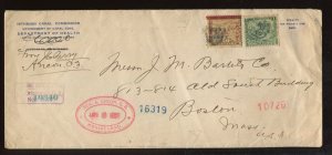 Canal Zone 9 & 20 on 1907 Registered Cover Ancon Station A to Boston MA 941e