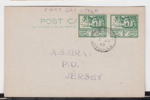 1943 Jersey ½d pair Blampied View,  on postcard FDC