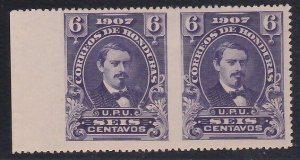 HONDURAS 1907 6c pair IMPERF BETWEEN stamps & margin mint hinged...........A5205