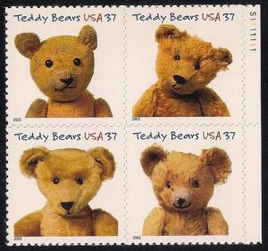 #3653-56 37 cent Teddy Bears Stamp M OG NH EGRADED XF 92 XXF