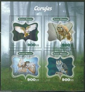 GUINEA BISSAU 2014 FAUNA BIRDS OWLS SHEET OF FOUR STAMPS