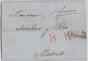 Russia 1853 St. Petersburg to Madrid Spain via Prussia & France Stampless SFL