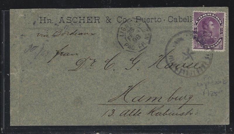 VENEZUELA   (PP2604B)  1898  25C COVER FR LIGNE TO GERMANY