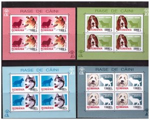 ROMANIA 2001 Dogs 4 MS MNH