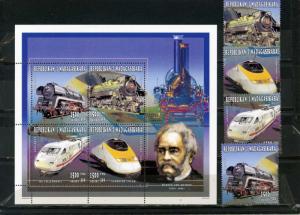 MADAGASCAR 1996 LOCOMOTIVES/TRAINS SET OF 4 STAMPS & SHEET OF 4 STAMPS MNH