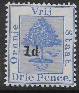 ORANGE FREE STATE SG54 1890 1d ON 3d ULTRAMARINE MTD MINT