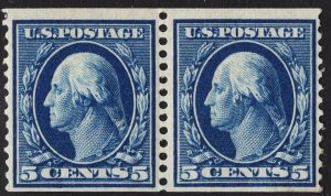 US #355 5c Blue Washington Coil Pair MINT HINGED SCV $525