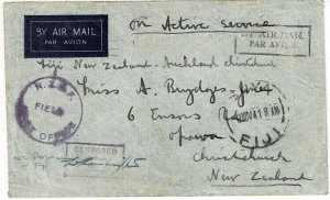 Fiji 1941 New Zealand EFPO cancel on Active Service cover to New Zealand