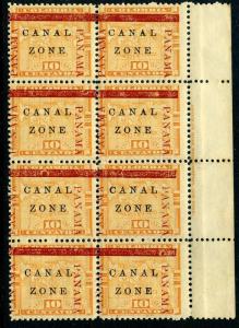 Canal Zone Scott #13 Mint Imprint and Margin Block of 8 Stamps (Stock #CZ13-28)