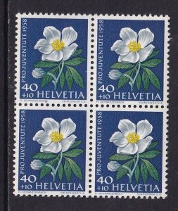 Switzerland  #B281  MNH 1958  Pro Juventute Christmas rose 40c block of 4