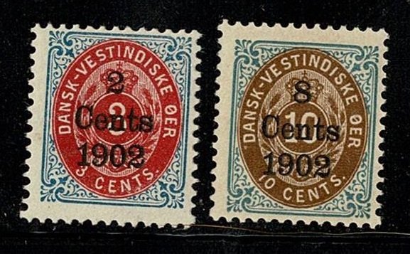 Danish West Indies #27-28 MH 1902 surcharges