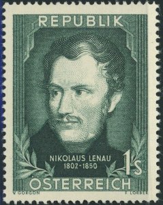 Austria #582 Nikolaus Lenau 1s Postage Stamp Europe 1952 Mint NH OG