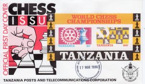 TANZANIA 1986 Sc#305a  CHESS-ROTARY  Souvenir Sheet  IMPERFORATED  Official FDC