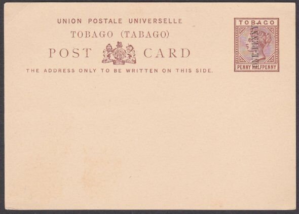 TOBAGO QV ONE PENNY overprint on 1½d postcard unused........................T457