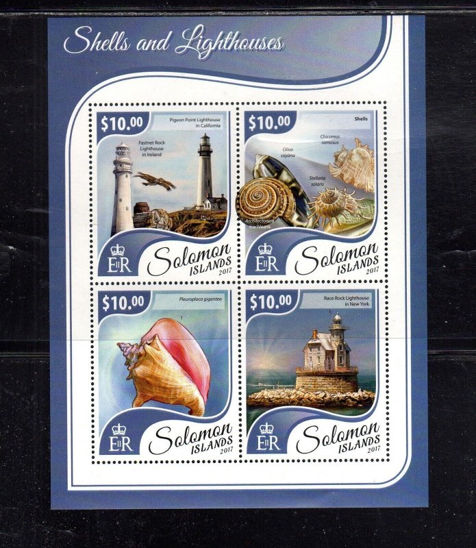 SOLOMON ISLANDS #2389 2017 SHELLS & LIGHTHOUSES MINT VF NH O.G M/S4