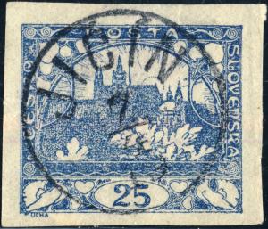 TCHECOSLOVAQUIE / CZECHOSLOVAKIA 1919  JIČÍN  3rd Type (J.1 V.895-3) on Mi.5