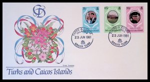 Turks and Caicos Sc#486-488 Royal Wedding (1981) Fleetwood FDC