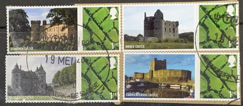 G.B. 2009 NORTHERN IRELAND SELFADHESIVE NI95 CASTLE EX SHEETLET 4 DIFFERENT USED