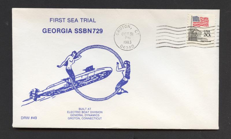 NAVAL COVER - USS  GEORGIA SSBN-729 - 1st SEA TRIAL - DON WILSON CACHET