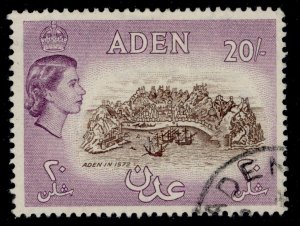 ADEN QEII SG71, 20s chocolate & reddish violet, FINE USED. Cat £12.