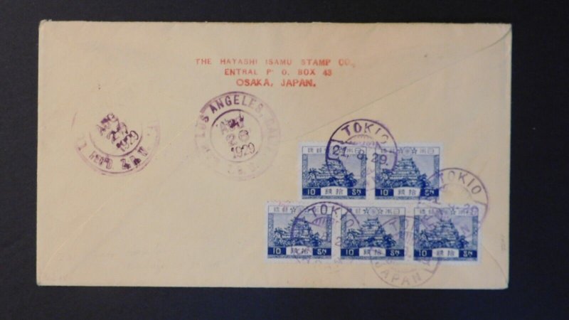 1929 Tokyo Japan Graf Zeppelin World Flight Cover To USA LZ 127 Back Franked