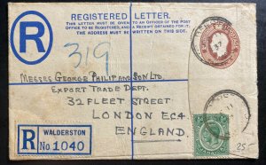 1937 Walderton Jamaica Postal Stationery Registered Cover To London England