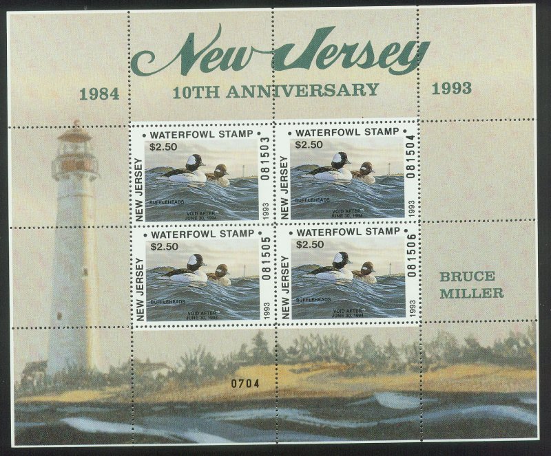 U.S.-NEW JERSEY 21b,22b SHEETS OF 4 STATE DUCK HUNTING PERMIT STAMP MINT NH. VF