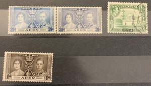 Four stamps from Aden, 1937: #13-16 (SCV '17= $3.45)