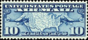 1926 10c Map of United States & Two Mail Planes Scott C7 Mint F/VF LH 