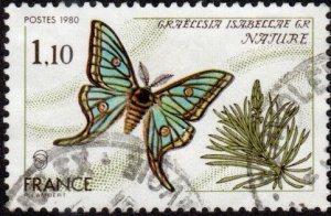 France 1708 - Used - 1.10fr Spanish Moon Moth (1980) (cv $0.60)