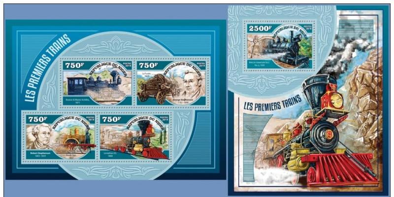 NIGER 2014 2 SHEETS nig14504ab FIRSTS TRAINS LOCOMOTIVE