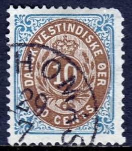 Danish West Indies - Scott #10c - P14X13½ -Rounded cnr. UR - Used - SCV $32.50