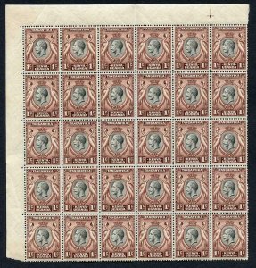 KUT SG110 KGV 1c Black and Red-brown U/M Block of 30