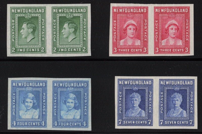 Newfoundland Sc #245a-248a (1938) 2c-7c Royal Family Imperf Pairs Mint VF NH