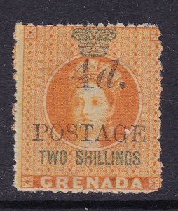 Grenada Scott 32a, 1888 4d on 2/, 4d & Postage 5mm apart,  VF MLH.  Scott $80.