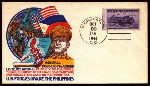 20 Oct 1944 Staehle Multicolor US Forces Invade Philippines Cover - Unaddressed