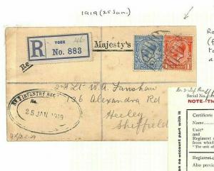 GB WW1 MILITARY Cover York Registered 1918 Discharge Papers To Commission AG81 