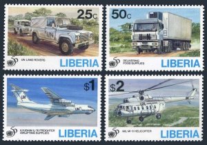 Liberia 1187-1190,MNH. UN,50th Ann.1995.Land Rovers,Plane IL-76.Helicopter MI-8.