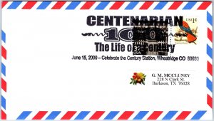 US SPECIAL EVENT COVER POSTMARK CENTENARIAN 100 AT WHEATRIDGE COLORADO 2000