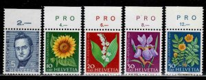 Switzerland #B303-12 ~ Cplt Set of 5 ~ Flowers ~ Unused, NH [30c,50c GD]  (1961)