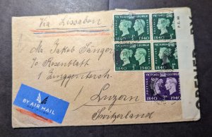 1940 Censored England Airmail Cover Yorkshire to Lucerne Switzerland