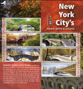 Bequia 2016 - New York city's Gapstow & Bow bridge souvenir sheet of 6 stamp mnh