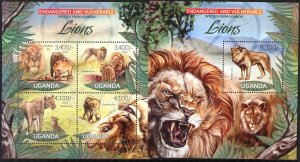 Uganda 2012 Wild Cats Lions (1) sheet + S/S MNH